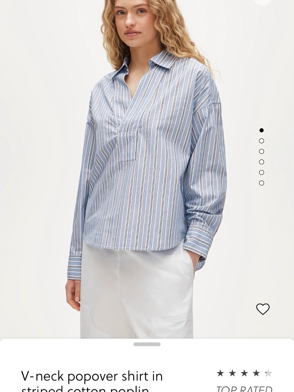 J. Crew Blue and White Striped V-Neck Popover Shirt